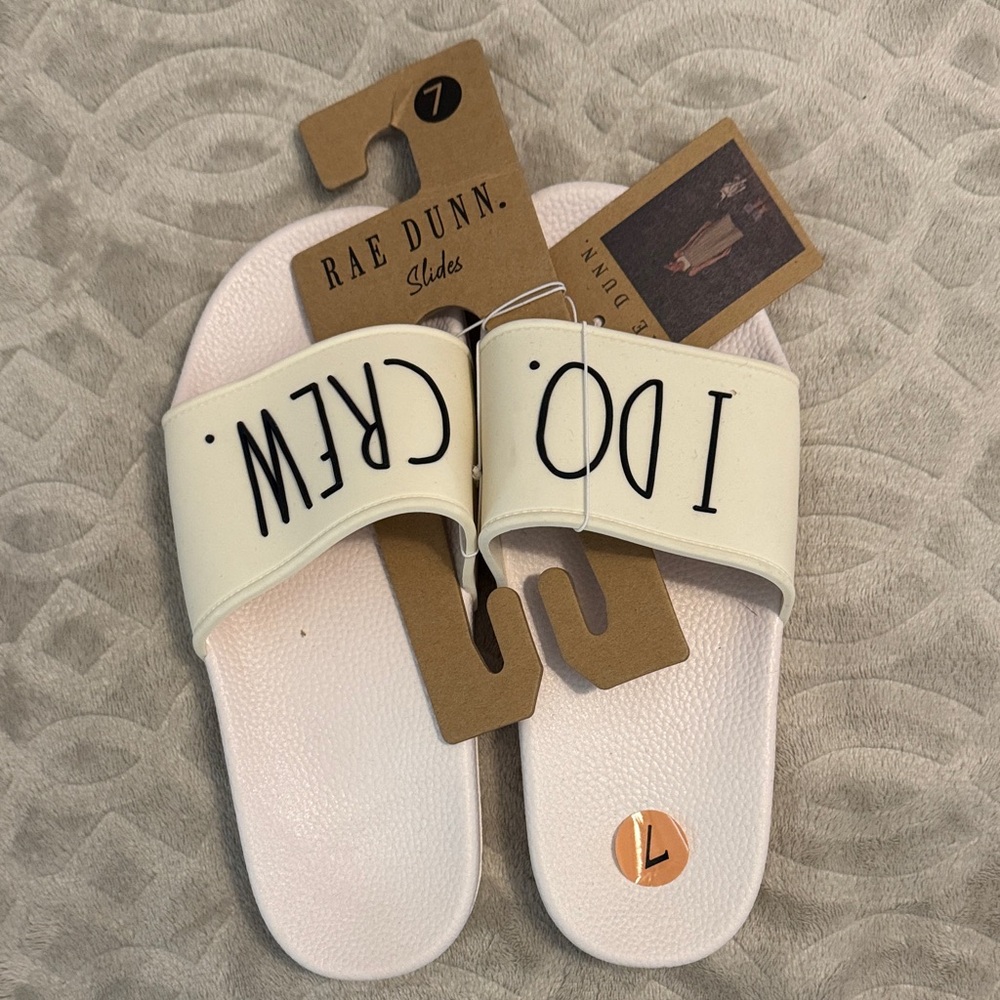 Rae Dunn Cream 'I Do Crew' Slide Sandals